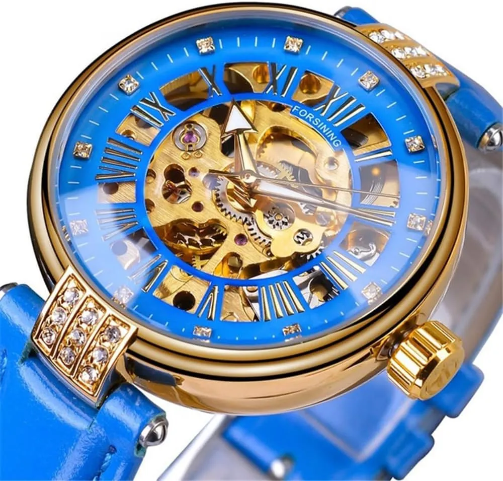 Automatic Mechanical Wristwatch Leather Strap for Ladies pollinate observer dual MASTOP Women Rhinestone Skeleton Watch Stainless Steel 