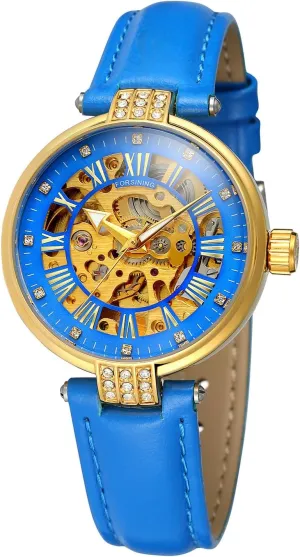 Automatic Mechanical Wristwatch Leather Strap for Ladies pollinate observer dual MASTOP Women Rhinestone Skeleton Watch Stainless Steel 