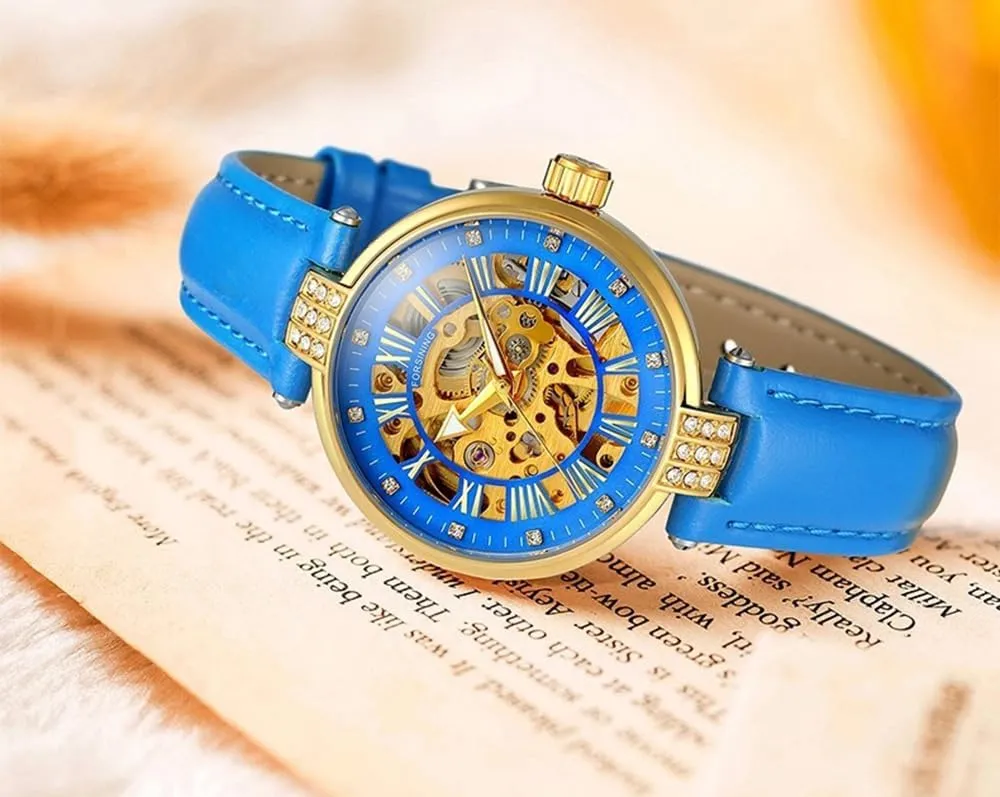 Automatic Mechanical Wristwatch Leather Strap for Ladies pollinate observer dual MASTOP Women Rhinestone Skeleton Watch Stainless Steel 