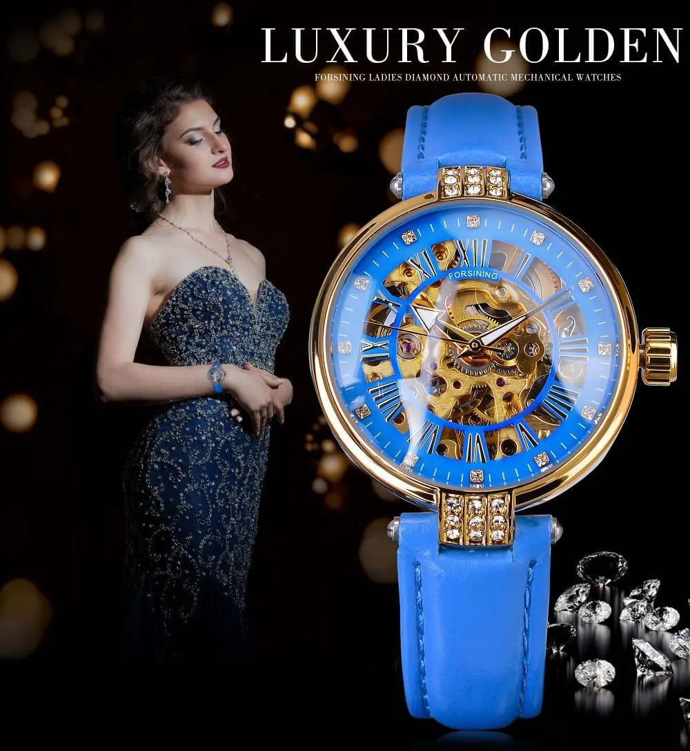 Automatic Mechanical Wristwatch Leather Strap for Ladies pollinate observer dual MASTOP Women Rhinestone Skeleton Watch Stainless Steel 