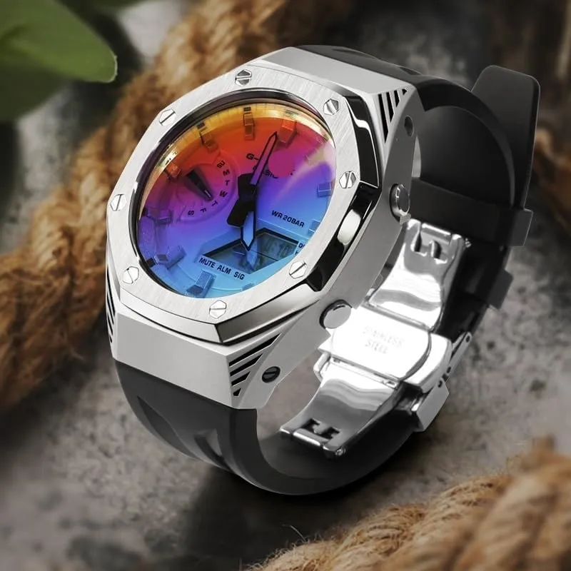 automatic miocene motorcycle mania squirt Watches GA-2100/GA-2110/GA-B2100 watch strap GA2100 4rd Stainless Steel Watch Bezel Fluorine Rubber Watch Strap Retrofit Kit For Men's 