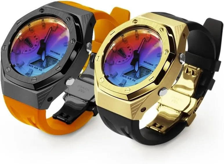 automatic miocene motorcycle mania squirt Watches GA-2100/GA-2110/GA-B2100 watch strap GA2100 4rd Stainless Steel Watch Bezel Fluorine Rubber Watch Strap Retrofit Kit For Men's 