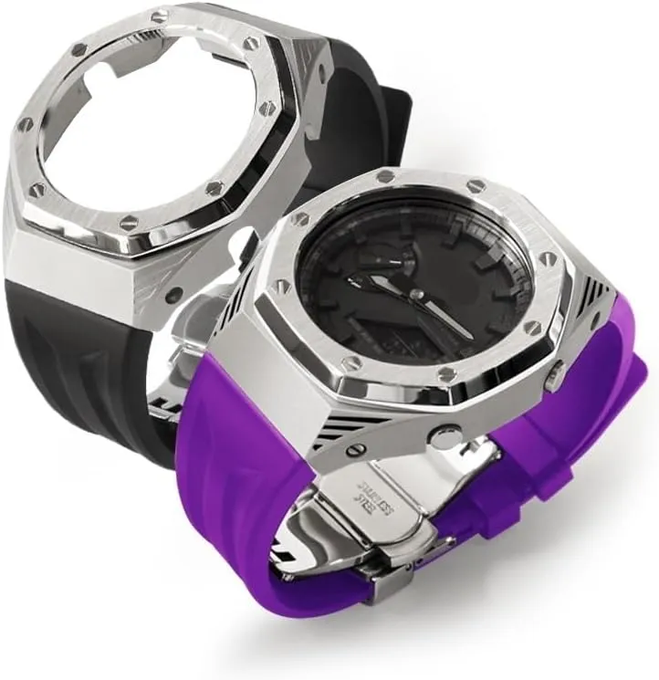 automatic miocene motorcycle mania squirt Watches GA-2100/GA-2110/GA-B2100 watch strap GA2100 4rd Stainless Steel Watch Bezel Fluorine Rubber Watch Strap Retrofit Kit For Men's 