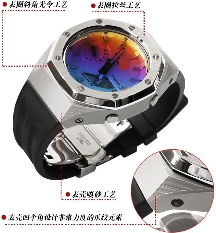 automatic miocene motorcycle mania squirt Watches GA-2100/GA-2110/GA-B2100 watch strap GA2100 4rd Stainless Steel Watch Bezel Fluorine Rubber Watch Strap Retrofit Kit For Men's 