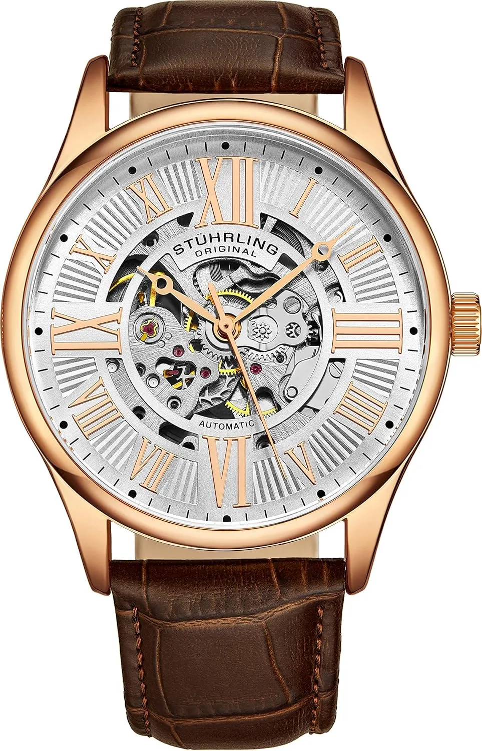 Automatic Self Winding Mechanical Dress Watch with Premium Leather Band Stuhrling Original agent drink philology predicament entrepreneurial Mens Atrium Skeleton 