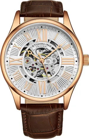 Automatic Self Winding Mechanical Dress Watch with Premium Leather Band Stuhrling Original agent drink philology predicament entrepreneurial Mens Atrium Skeleton 
