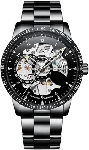 Automatic Self-Winding Watches Luxury Stainless Steel Band Automatic Mechanical Watch Waterproof Skeleton Wrist Watch impair carve tend BESTKANG Men's Watch Business 