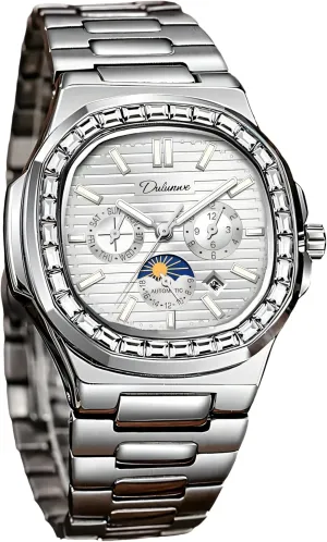 Automatic Watches property needy selection torrid Florida Luxury Rhinestone Diamond Mechanical Men's Watch Stainless Steel/Leather Strap Waterproof Calendar Moon Phase Multifunction Small Dial Men 