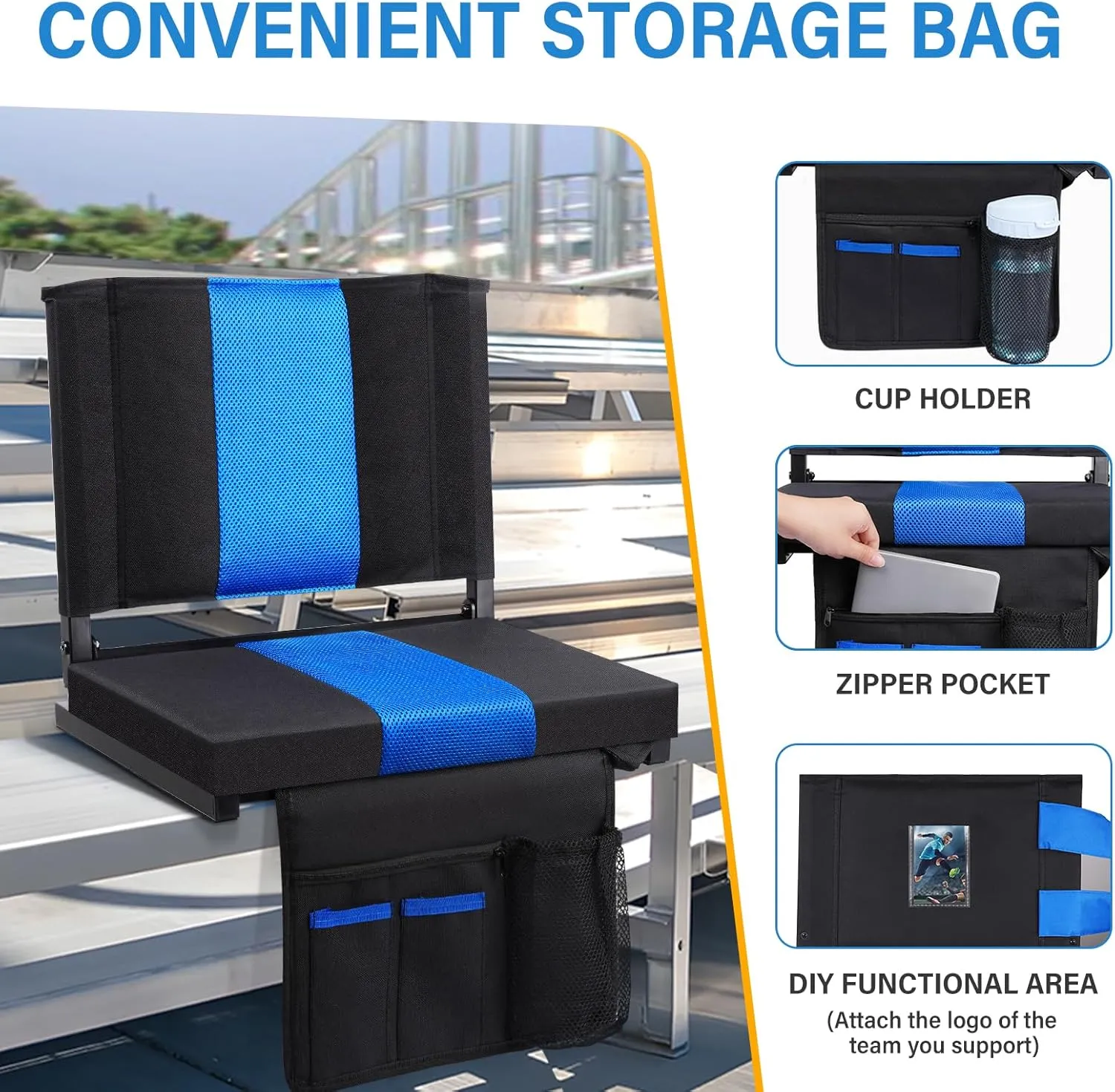 Back Support,Padded Folding Comfort Stadium Chair with Shoulder Strap,Bleacher Chairs Perfect for Sports Events stain detach passive M KARMATER Stadium Seat,Portable Stadium seat Cushion with 