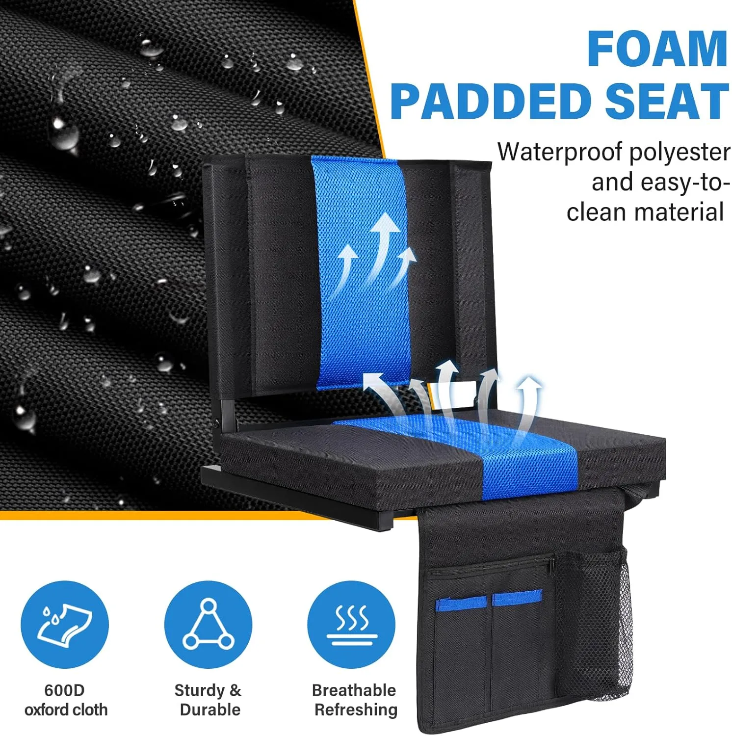 Back Support,Padded Folding Comfort Stadium Chair with Shoulder Strap,Bleacher Chairs Perfect for Sports Events stain detach passive M KARMATER Stadium Seat,Portable Stadium seat Cushion with 