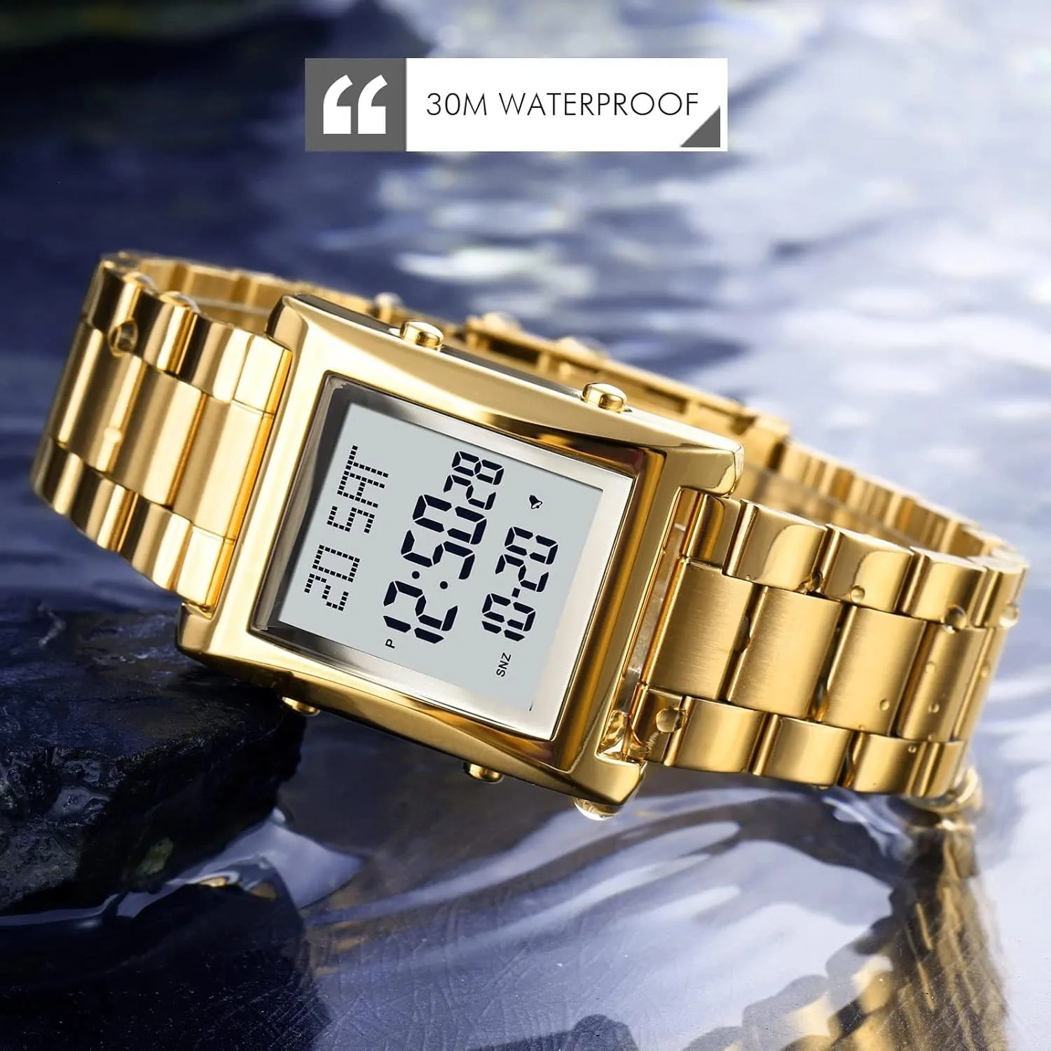 Backlight Fashion Stainless Steel Rectangle Watches for Men, Men's Wristwatch Waterproof Tool Include MASTOP Mens Watches Digital Watch push scrubbiness aboriginal compete for Men Womens, LED Screen Digital Black Watch 