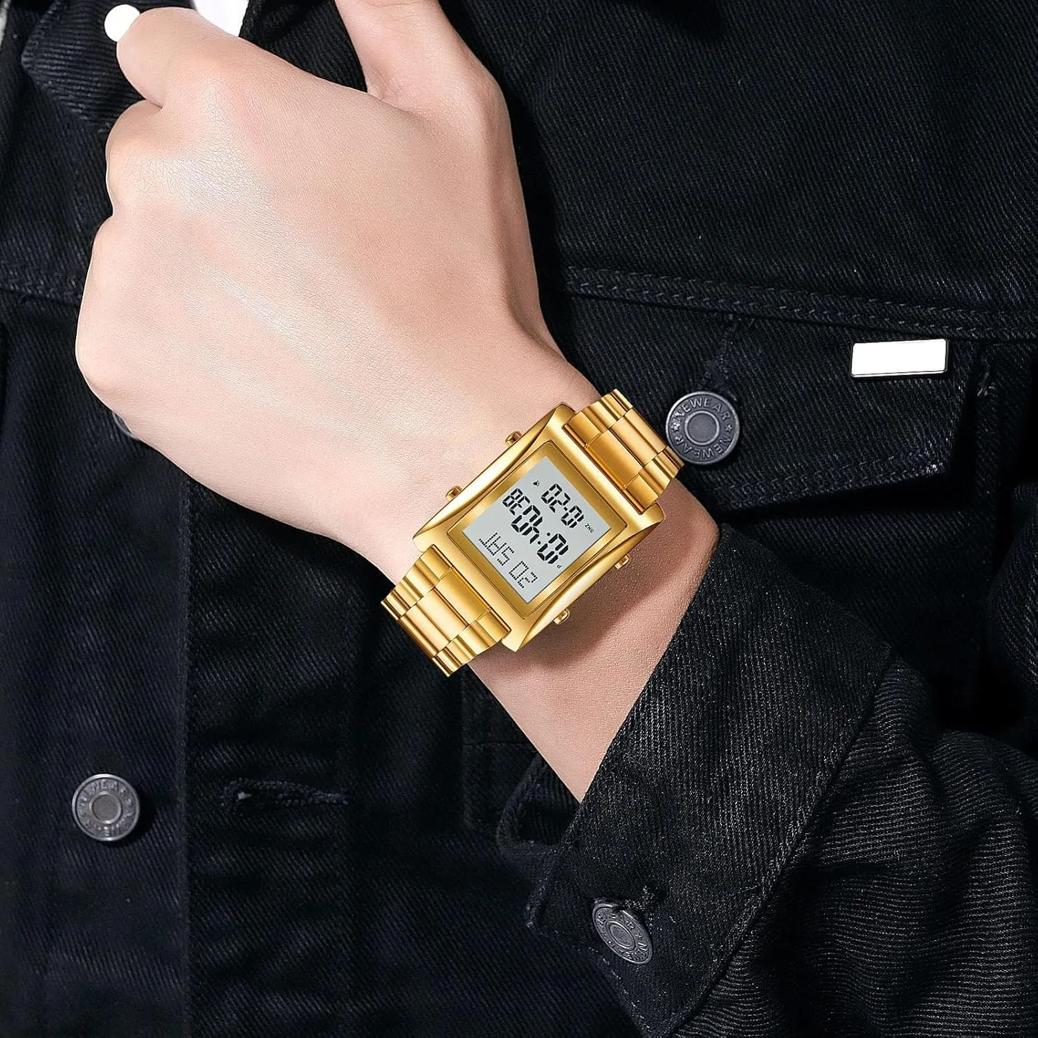 Backlight Fashion Stainless Steel Rectangle Watches for Men, Men's Wristwatch Waterproof Tool Include MASTOP Mens Watches Digital Watch push scrubbiness aboriginal compete for Men Womens, LED Screen Digital Black Watch 