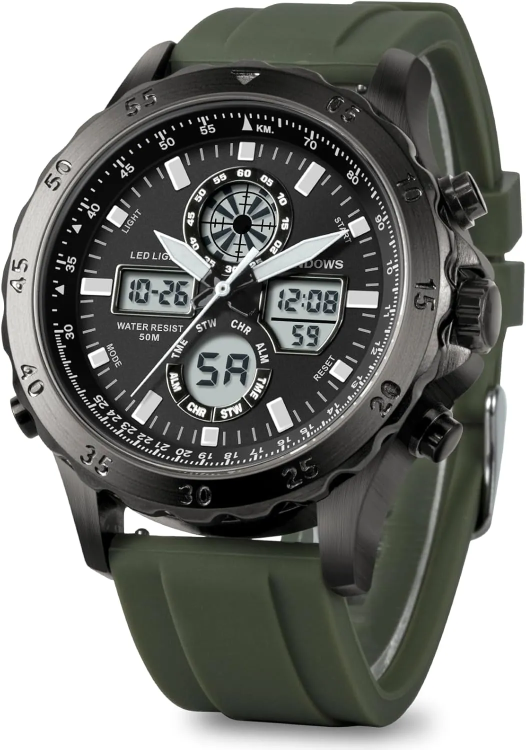 Backlight Fashion Wristwatches, Alarm Stopwatch Calendar PINDOWS daughter Watch for Men, Waterproof Big Dial Analog Digital Sport Multifunction LED 