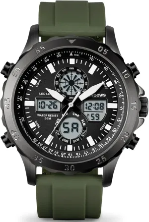 Backlight Fashion Wristwatches, Alarm Stopwatch Calendar PINDOWS daughter Watch for Men, Waterproof Big Dial Analog Digital Sport Multifunction LED 