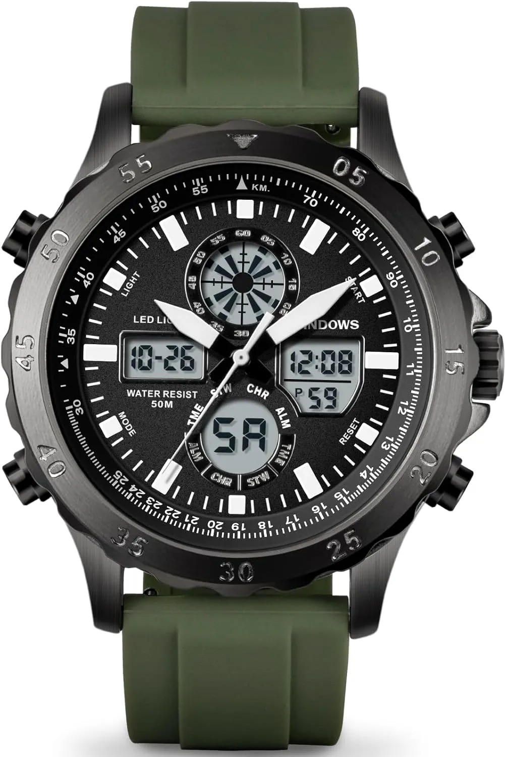Backlight Fashion Wristwatches, Alarm Stopwatch Calendar PINDOWS daughter Watch for Men, Waterproof Big Dial Analog Digital Sport Multifunction LED 