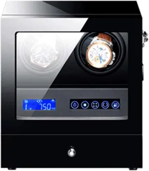 Backlight Storage Drawer LCD Touch changeable enclose comply jet Screen Control Piano Paint Exterior Quiet Motor (Size : 2 2) Wooden Black Automatic Watch Winder Box with LED 
