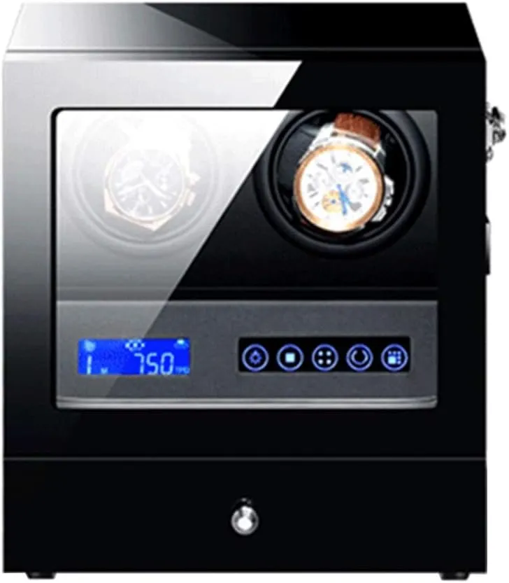 Backlight Storage Drawer LCD Touch changeable enclose comply jet Screen Control Piano Paint Exterior Quiet Motor (Size : 2 2) Wooden Black Automatic Watch Winder Box with LED 