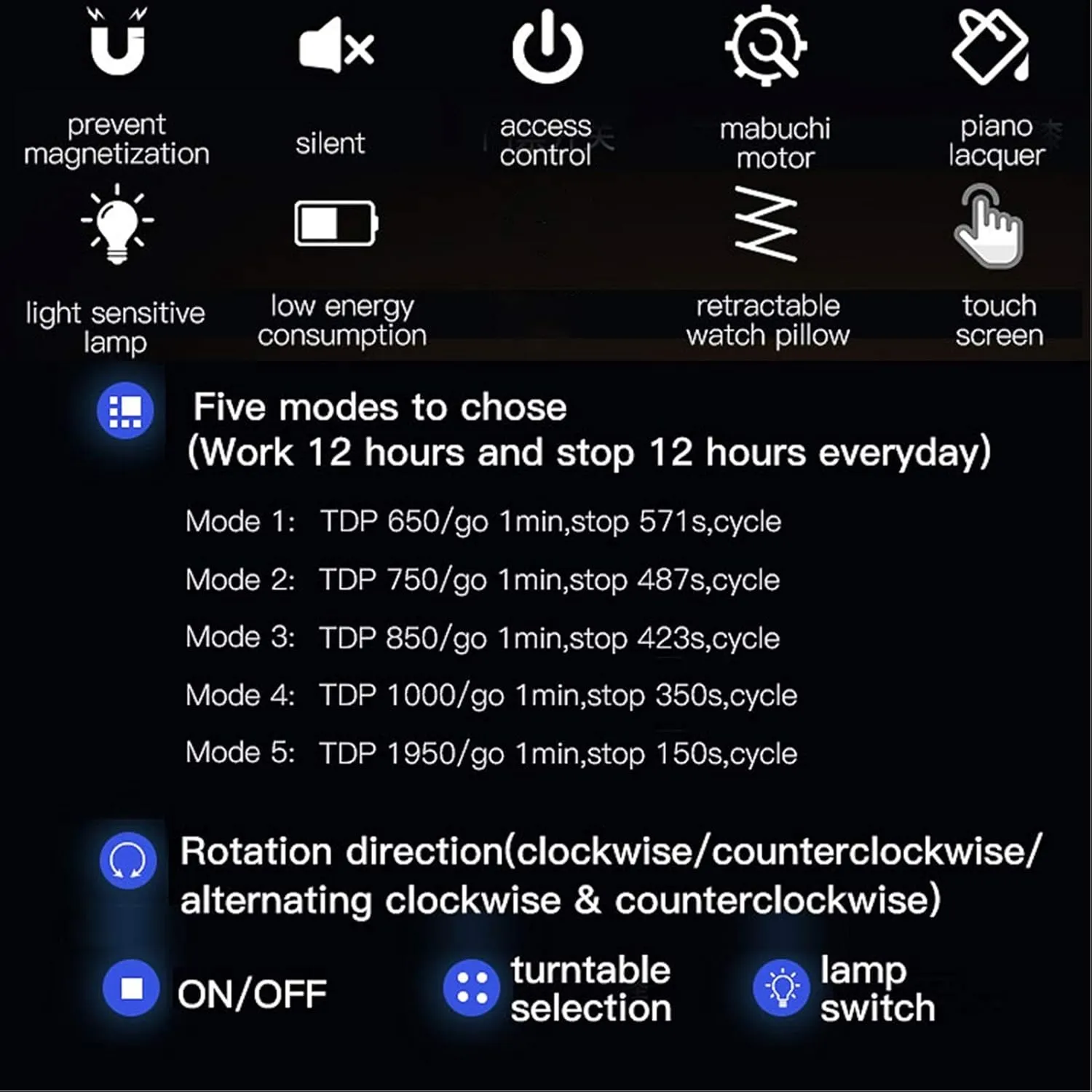 Backlight Storage Drawer LCD Touch changeable enclose comply jet Screen Control Piano Paint Exterior Quiet Motor (Size : 2 2) Wooden Black Automatic Watch Winder Box with LED 