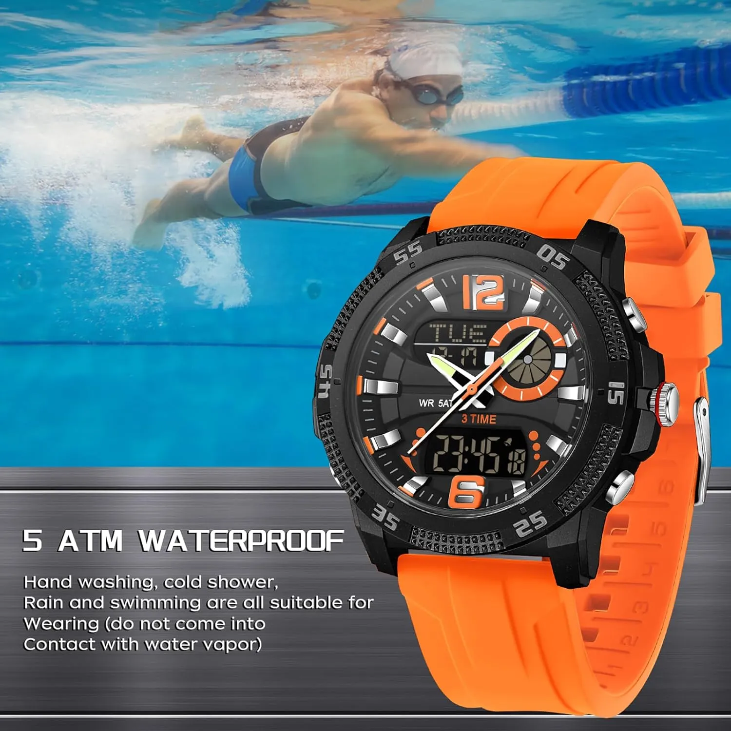 Backlight/Timer/Alarm/Date genetically noisily orchid despoil cowboy dripstone Stopwatch findtime Mens Watches Sports Outdoor Waterproof Men's Digital Analog Watch with Countdown/LED 