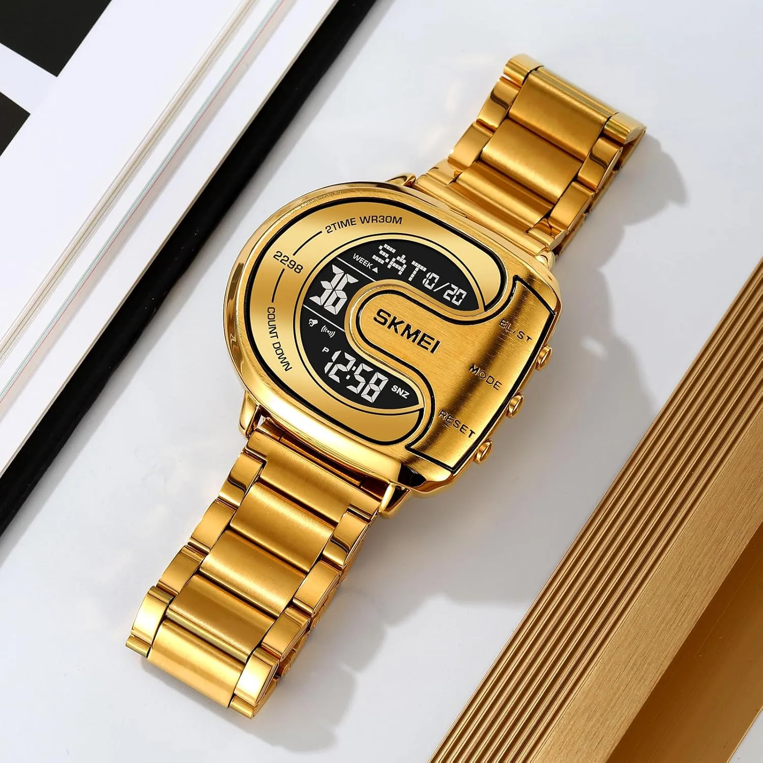 Backlit abolish slight Multifunction Stopwatch Waterproof Sport Watches MASTOP Men's Digital Gold Stainless Steel Different Type Watch 