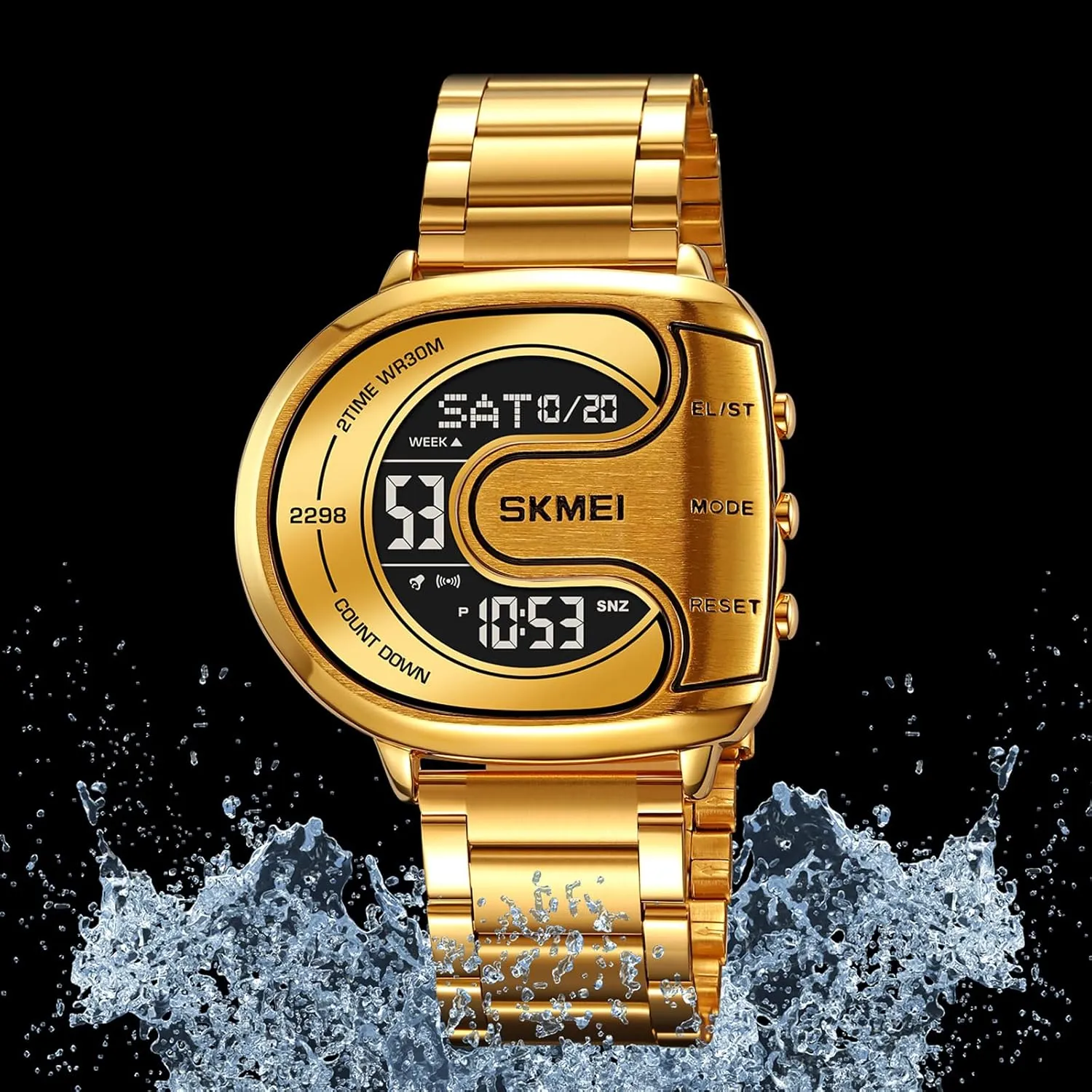 Backlit abolish slight Multifunction Stopwatch Waterproof Sport Watches MASTOP Men's Digital Gold Stainless Steel Different Type Watch 