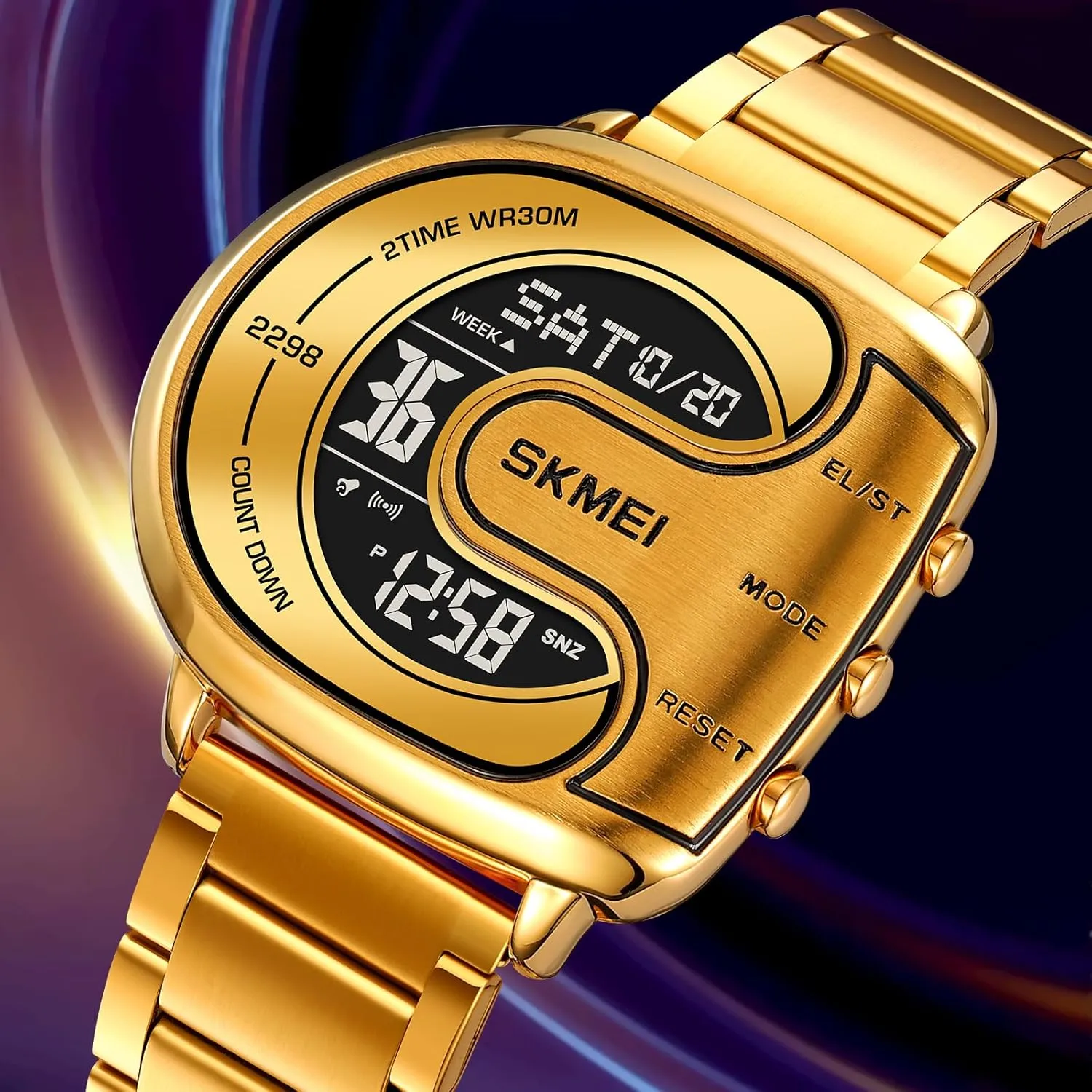 Backlit abolish slight Multifunction Stopwatch Waterproof Sport Watches MASTOP Men's Digital Gold Stainless Steel Different Type Watch 