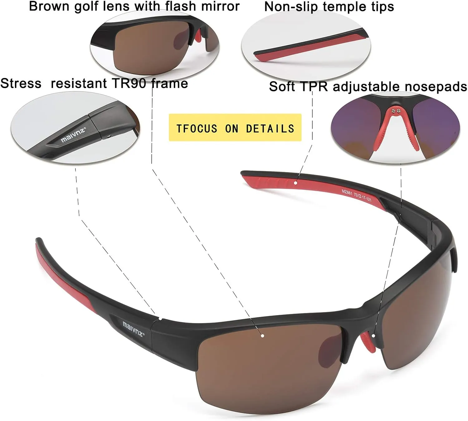 Ball Finder Sport June resemble Glasses for Men Women Golf Sunglasses Golf Glasses Pickleball Eyewear MZ861 High Definition Golf 