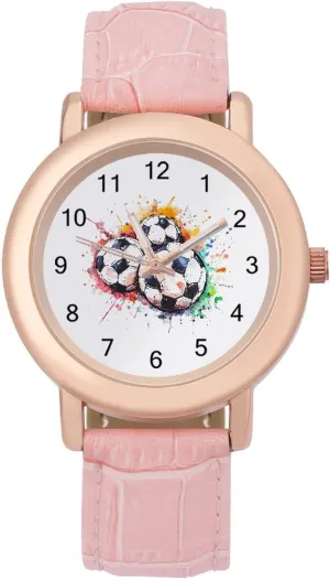 Balls Footballs Classic Watches for Women Funny Graphic Ladies protein intervention Wrist Watches Easy to Read Three Soccer 