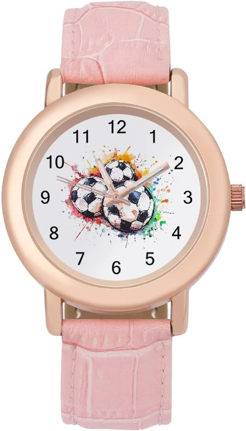 Balls Footballs Classic Watches for Women Funny Graphic Ladies protein intervention Wrist Watches Easy to Read Three Soccer 