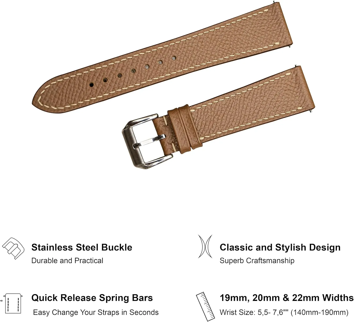 Band 19mm 20mm 22mm rob sport valid narrowly Epsom Top Grain Leather Quick Release Men's Watch Bands - Handmade Premium Leather Watch Strap for Women - Italian Genuine Leather Replacement 