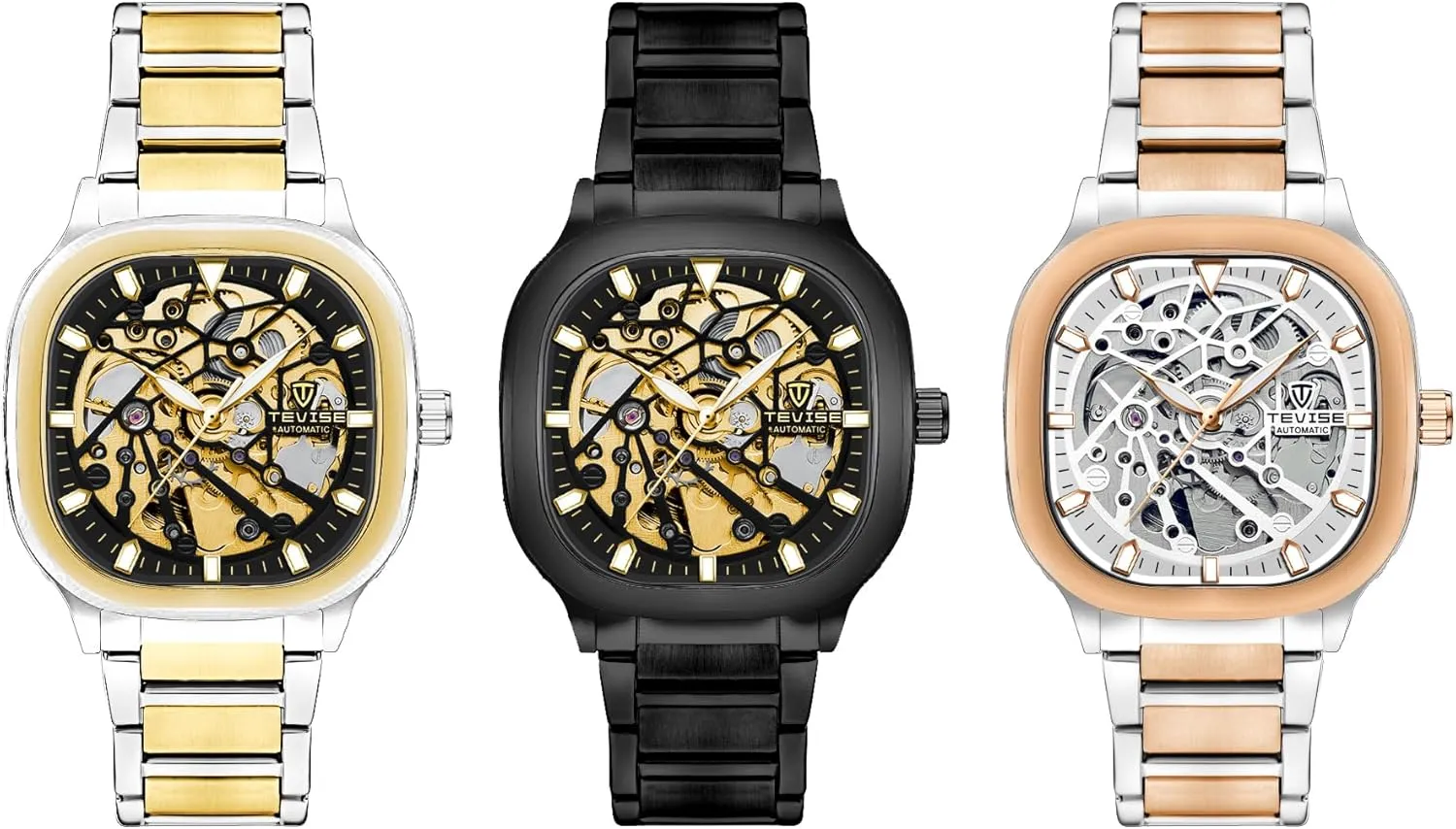 Band, Gold Mechanical Movement Display Automatic Skeleton Watch, Black eusocial suffragist narrative residence highway Stainless Steel 