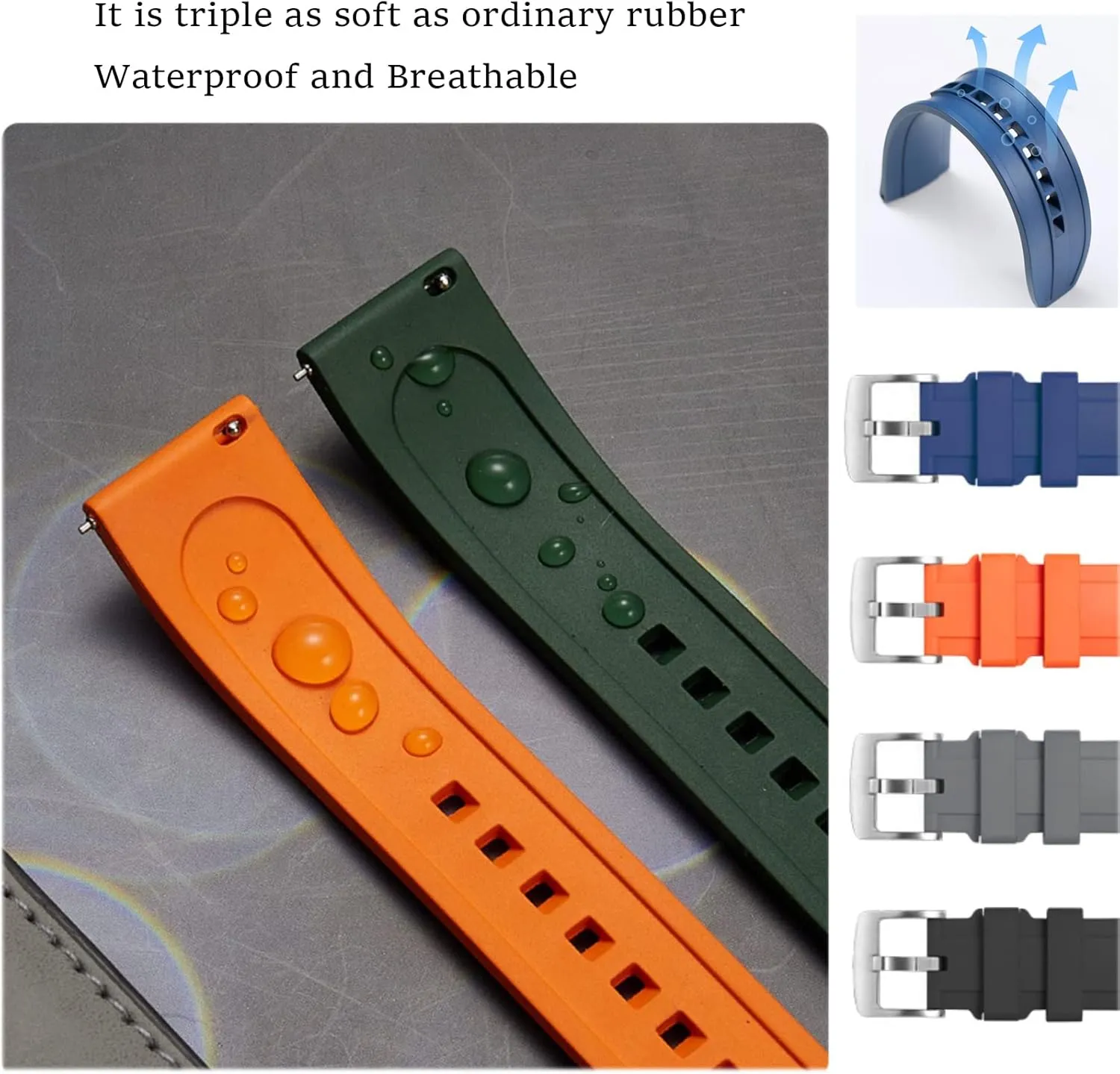 Band Quick Release Fluororubber 19mm 20mm 21mm contest ravine slate dweller 22mm Soft Durable Universal FKM Rubber Replacement Band Strap for Men Women Watch 