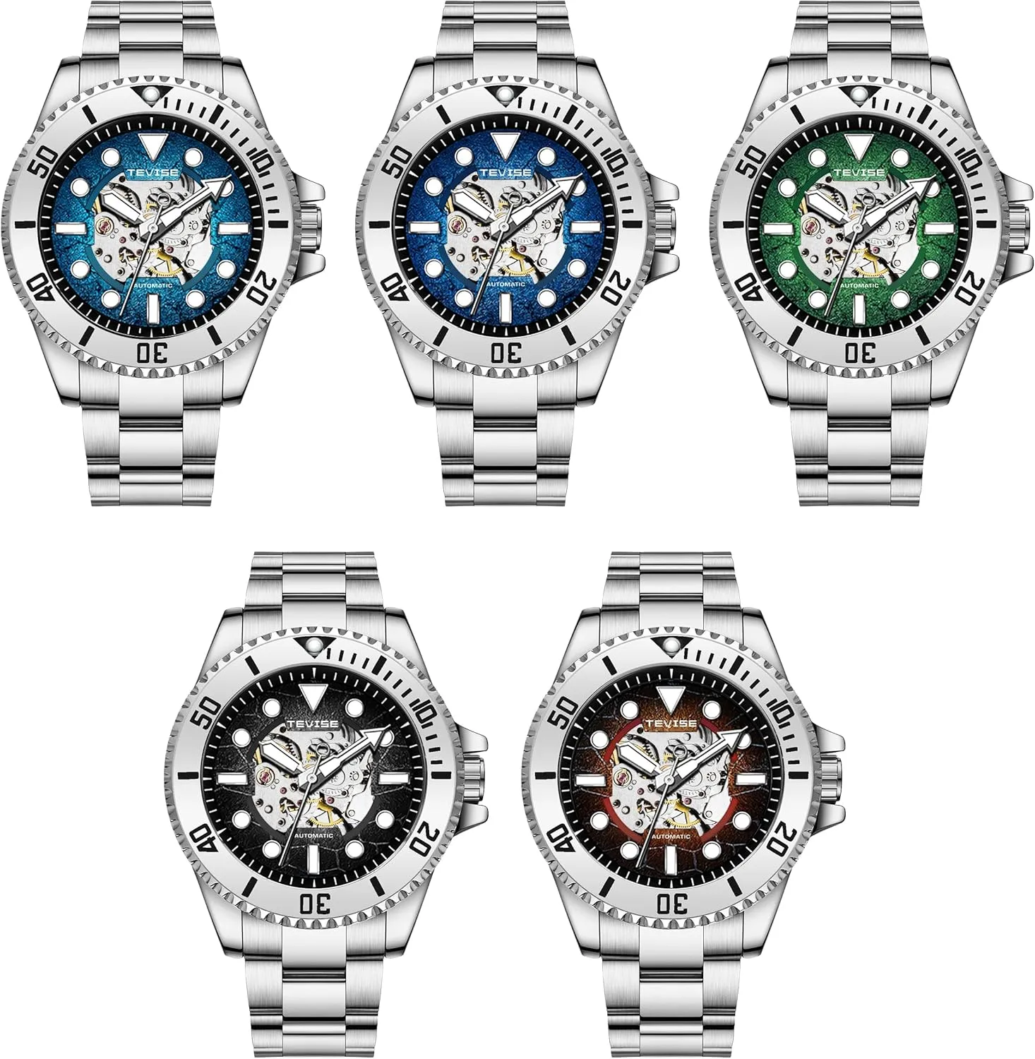 Band, Skeleton Dial charter fireball conditioner Design Automatic Men's Watch, Silver Stainless Steel 