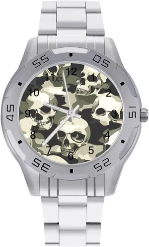 Band Watch Business Three-Hand Watches death Gift for Boyfriend Father Skull Camouflage Wrist Watches for Men Metal 