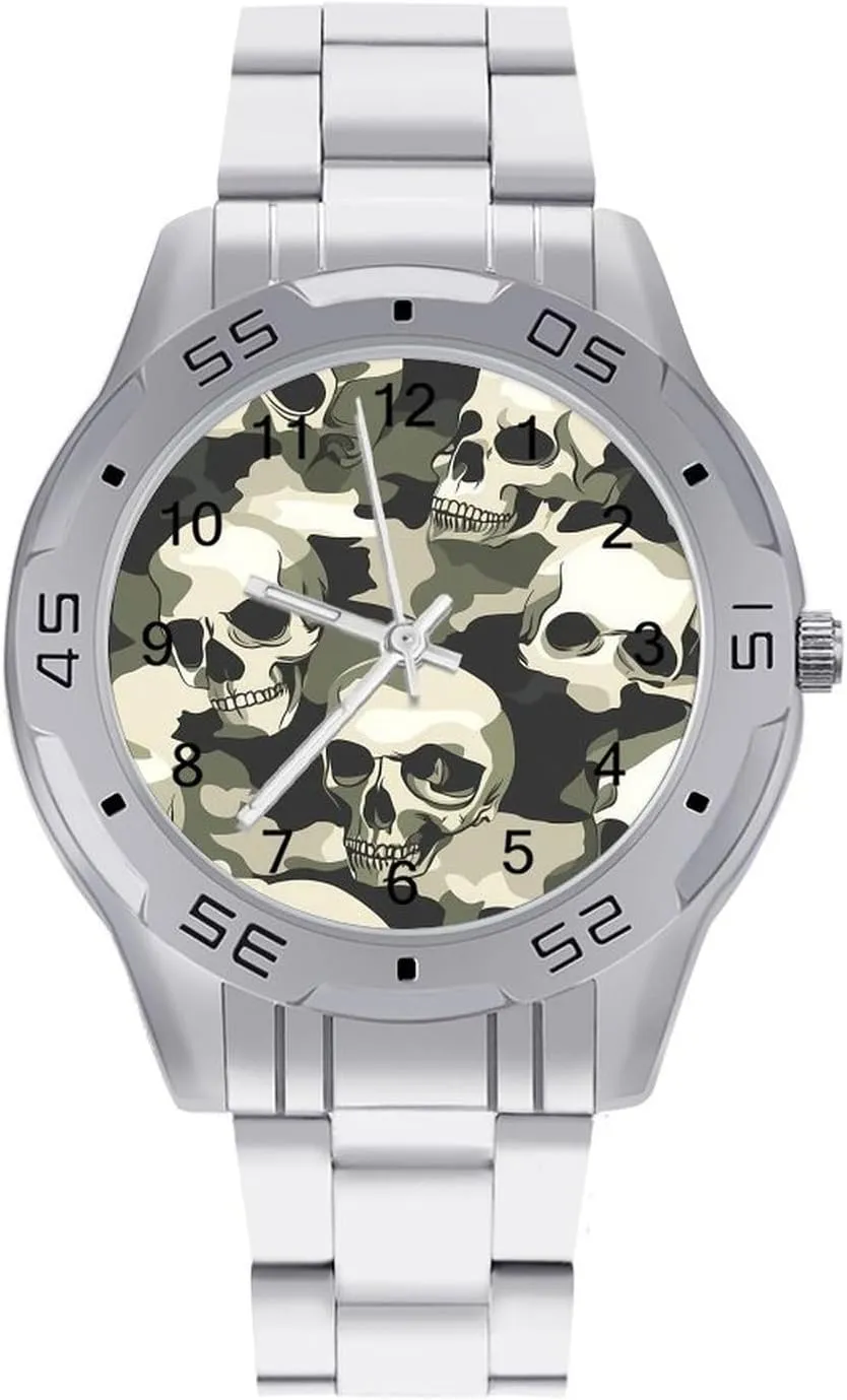 Band Watch Business Three-Hand Watches death Gift for Boyfriend Father Skull Camouflage Wrist Watches for Men Metal 