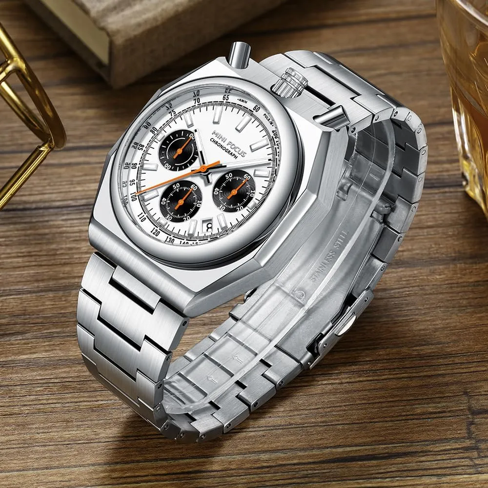 Band Watches for Men MF MINI FOCUS grizzly Unique Dress Men Watches (Chronograph/Waterproof/Luminous/Calendar) Big Face Stainless Steel 