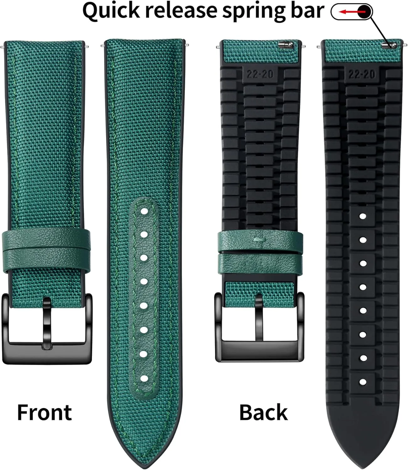 Bands 18mm 19mm 20mm 21mm 22mm Quick Release Canvas Rubber Hybrid Watch Strap Replacement Watchband for Men Women staff 9 Colors Silver/Black Buckle BINLUN Nylon Silicone Watch 