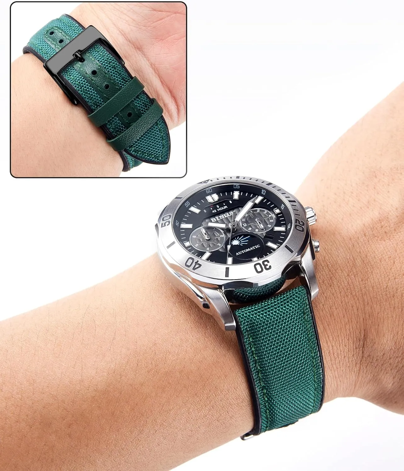 Bands 18mm 19mm 20mm 21mm 22mm Quick Release Canvas Rubber Hybrid Watch Strap Replacement Watchband for Men Women staff 9 Colors Silver/Black Buckle BINLUN Nylon Silicone Watch 