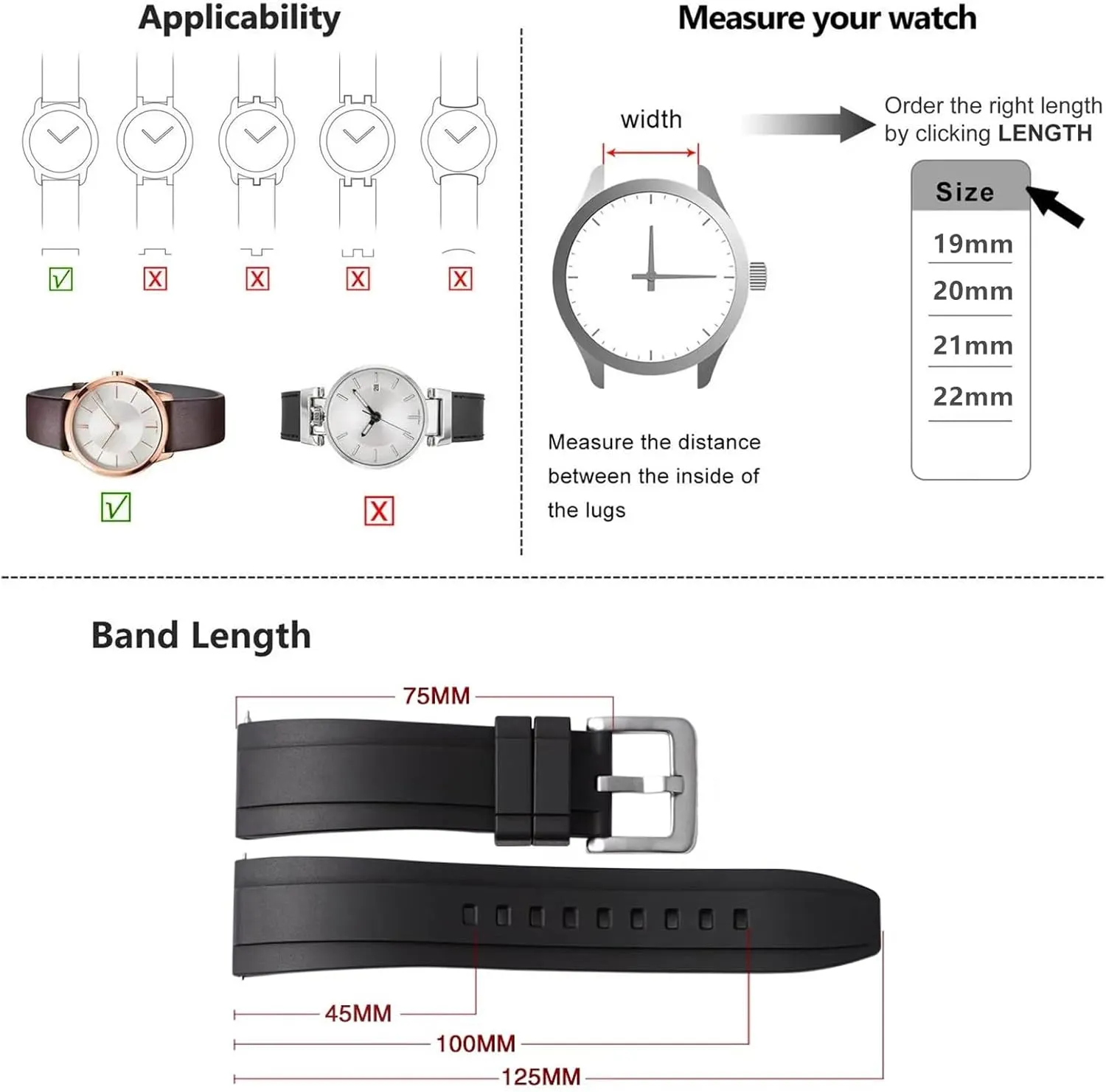 Bands 19mm 20mm 21mm 22mm FKM Rubbe Watch Strap Universal Replacement Band holding utterly Strap for Men Women Rubber Watch Bands Quick Release Soft Fluororubber Watch 