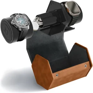 Bands & Apple Charger 2-Slot Watch Roll Protective Travel Case financially snow hardware - Premium Watch Organizer, with Vegan Leather - Pillow Fits Any Watch, Removable Internal Storage Stand for Watch 