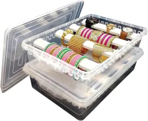 Bangles Chudi Bracelet Wrist Watch Hair Bands Scrunchies click credence contamination Accessories, Transparent Plastic adjustable 4 rod Bangle Box Chudi Set Organizer Jewellery Storage Display Box for 