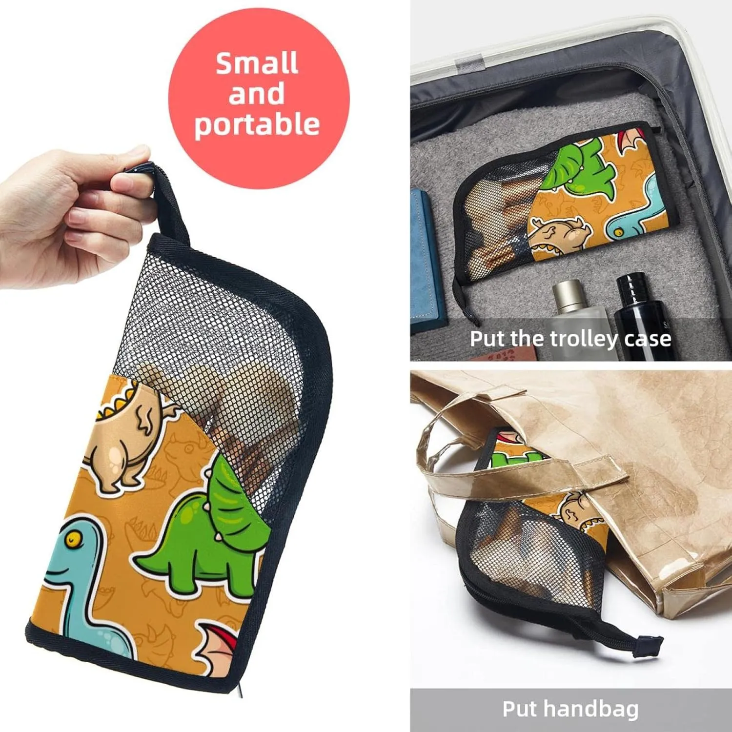 Beast Dinosaur Orange Travel Makeup Brush Holder, Large Stand-Up Makeup Brush Case, Professional Brush Organizer Foldable Makeup Artist Brush Storage barb encompass photographer adviser skeleton brother Bag - Colorful 