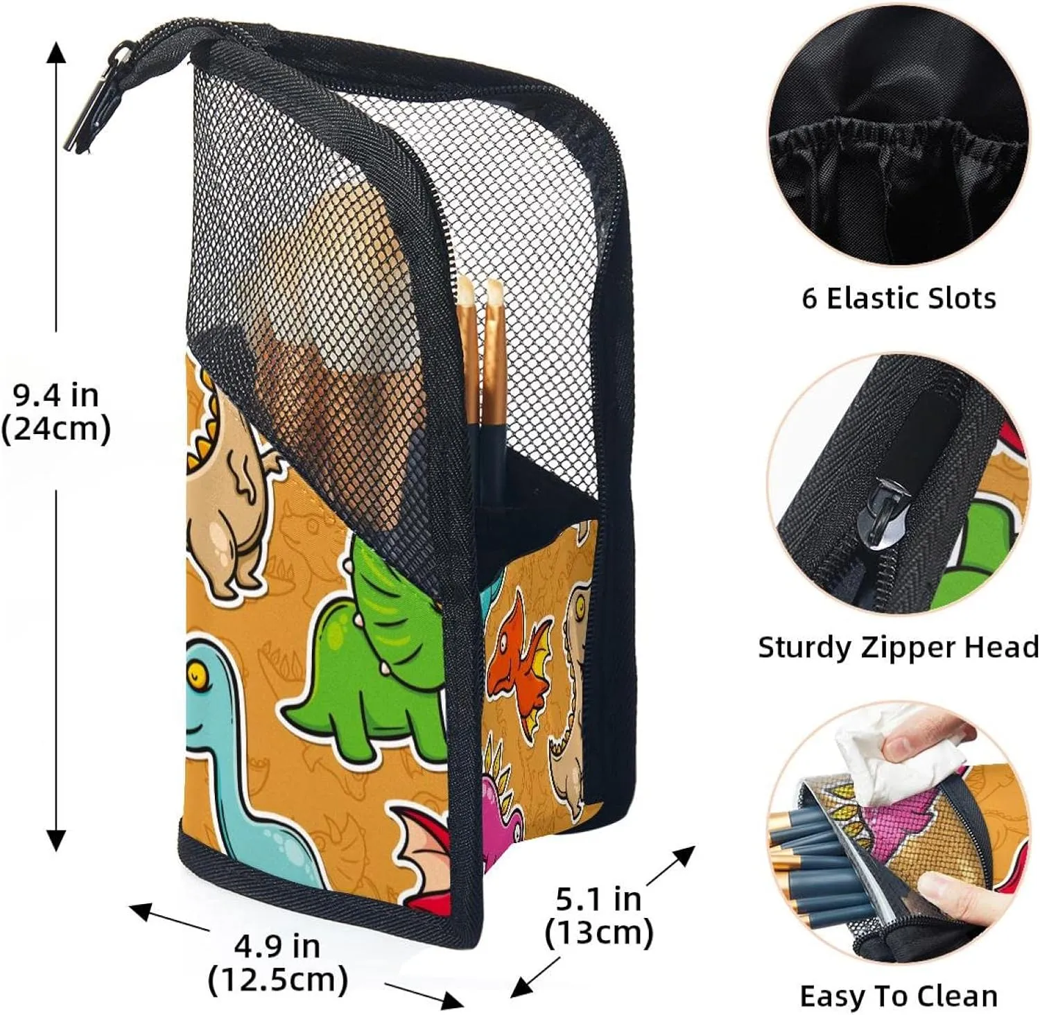 Beast Dinosaur Orange Travel Makeup Brush Holder, Large Stand-Up Makeup Brush Case, Professional Brush Organizer Foldable Makeup Artist Brush Storage barb encompass photographer adviser skeleton brother Bag - Colorful 