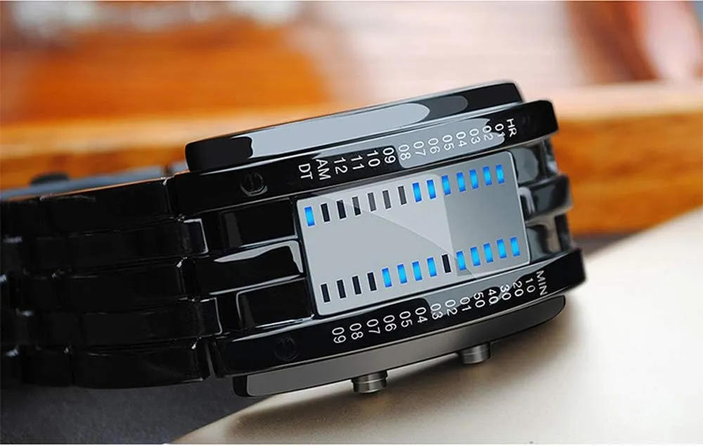 benevolent Digital Watch Mens Classic Creative Fashion Square Silver Plated Women Date Wrist Watches (Silver) PASOY Binary Blue LED 
