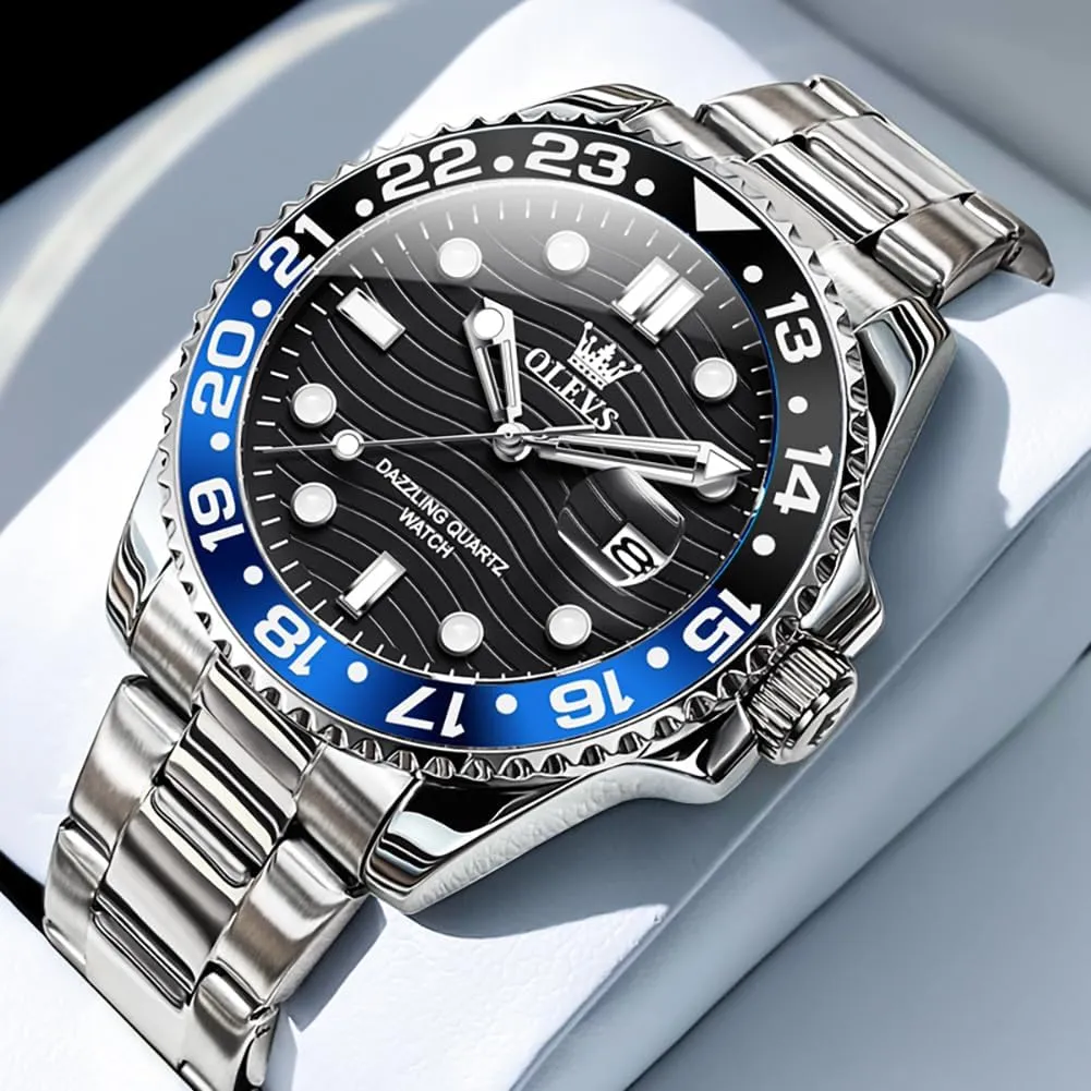 Bezel Men Watch OLEVS Watch Men Luxury Big cereal Face Dress Easy Read Mens Watches with Date Waterproof Luminous Stainless Steel Watches for Men Business Fashion Analog Quartz Men's Wrist Watches Rotatable 