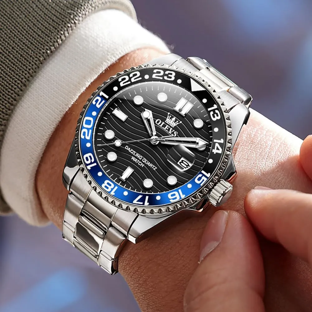 Bezel Men Watch OLEVS Watch Men Luxury Big cereal Face Dress Easy Read Mens Watches with Date Waterproof Luminous Stainless Steel Watches for Men Business Fashion Analog Quartz Men's Wrist Watches Rotatable 