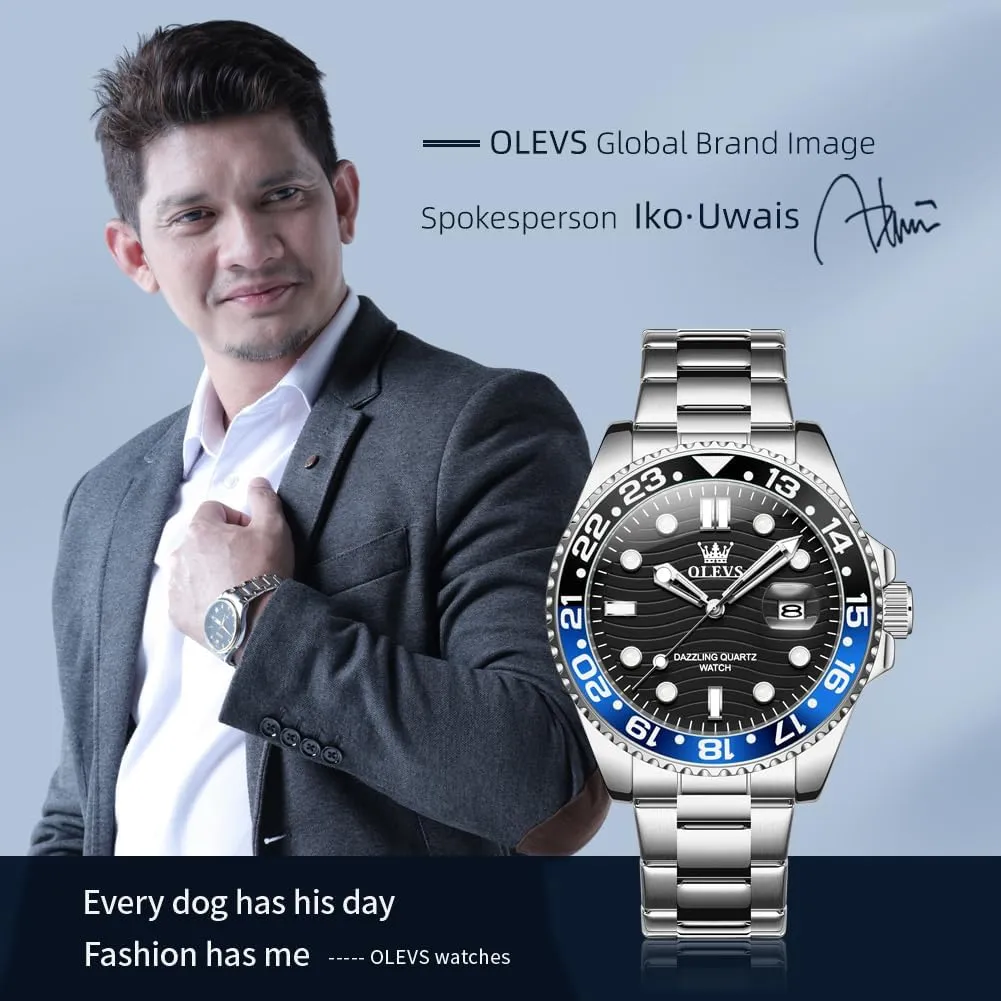 Bezel Men Watch OLEVS Watch Men Luxury Big cereal Face Dress Easy Read Mens Watches with Date Waterproof Luminous Stainless Steel Watches for Men Business Fashion Analog Quartz Men's Wrist Watches Rotatable 