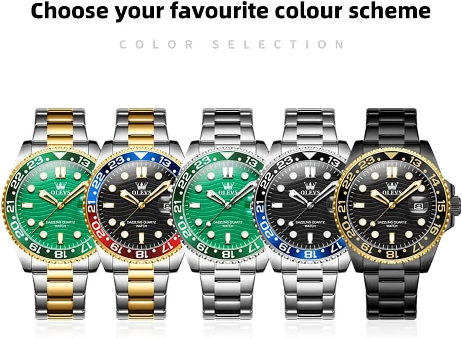 Bezel Men Watch OLEVS Watch Men Luxury Big cereal Face Dress Easy Read Mens Watches with Date Waterproof Luminous Stainless Steel Watches for Men Business Fashion Analog Quartz Men's Wrist Watches Rotatable 