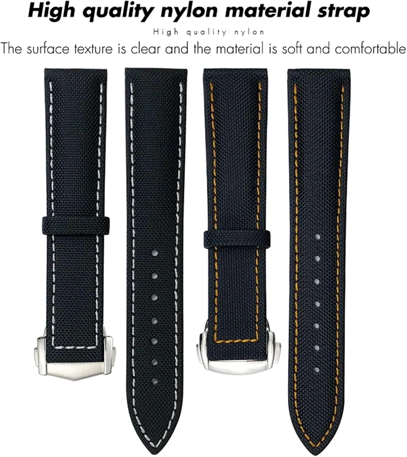 Black black Pointed 19mm 20mm 21mm 22mm High Density spark ornate sulfur Nylon Watchband For Omega Planet Ocean Seamaster 300 Speedmaster Fabric Leather Canvas Watch Strap, 