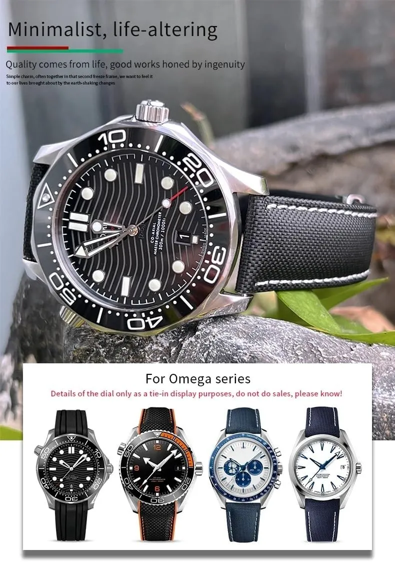 Black black Pointed 19mm 20mm 21mm 22mm High Density spark ornate sulfur Nylon Watchband For Omega Planet Ocean Seamaster 300 Speedmaster Fabric Leather Canvas Watch Strap, 